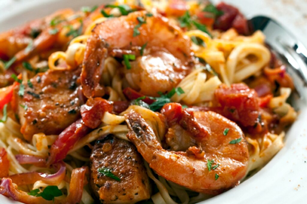 Cajun jambalaya pasta with shrimp and chicken